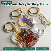 Porte-clés personnalisé en acrylique, imprimé UV, découpé au laser, breloque en acrylique de 3 mm, pendentif holographique de dessin animé pour cadeau promotionnel et vente au détail