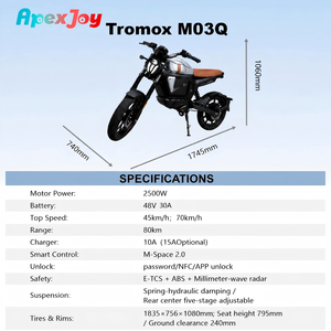 <span class=keywords><strong>Moto</strong></span> électrique ApexJoy Tromox M03Q 1200W 49km/h avec coupe-circuit de stationnement en pente, antivol et régulateur de vitesse – Vente en gros - Product Image 2