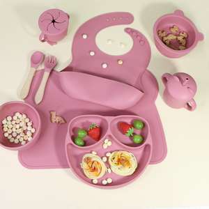 Vajilla para niños con logotipo impreso personalizado al por mayor, vajilla de silicona sin BPA para alimentación de bebés, juego de platos de silicona con ventosa - Product Image 3