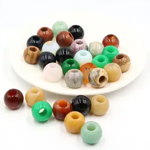 20mm Big Hole Gemstone Beads Loose Drum Barrel Shape Natural Jade agate Large Hole Stone Beads For Jewelry Making
