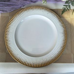 Assiettes de Présentation Rondes Blanches en Plastique de 13 Pouces avec <span class=keywords><strong>Bord</strong></span> Doré pour Mariages et Événements – Lot en Gros Or et Argent - Product Image 2