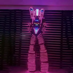 Dukungan Disesuaikan Pixel LED Robot Setelan Light Up Stilts Walker Kostum Bercahaya Pakaian Sarung Tangan Laser Set untuk Dijual