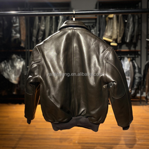 Factory <strong>Custom</strong> Thick Sheepskin <strong>Ma</strong>-1 Flight Genuine Leather Jacket Men Loose Fit Stand Collar Winter Season Fashion Logo - Product Image 4