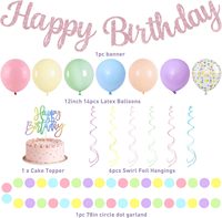 Décorations d'anniversaire fleuries pour filles et femmes, Anniversaire pastel macaron |   Guirlande de ballons floraux, éventails, spirales et points pour décoration de gâteau