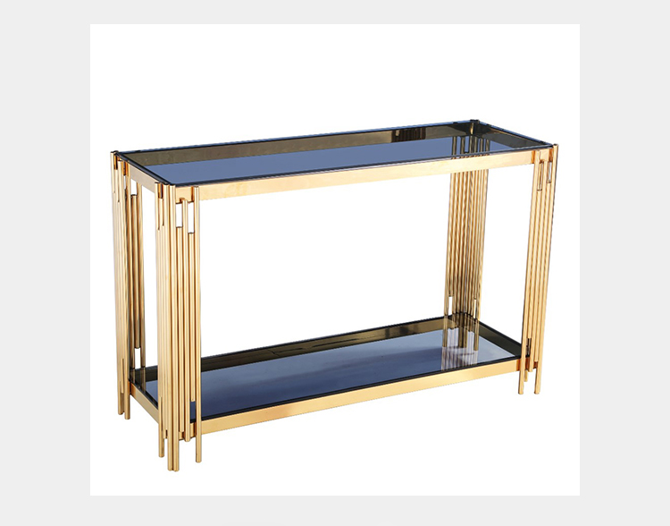 6K polished golden colour hall table blue tempered glass stainless steel console table corner console table
