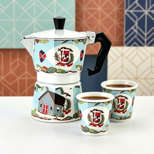 Ensemble de <span class=keywords><strong>cafetière</strong></span> Moka de style italien avec 2 tasses en céramique, <span class=keywords><strong>cafetière</strong></span> à expresso en aluminium, percolateur pour cuisinière, pour la maison et le bureau - Product Image 1
