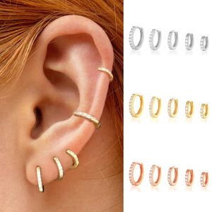 Pendientes Pequeños Redondos para Mujer, Diseño Brillante en Fila, Joyería Minimalista de Moda para Cartílago - Product Image 2