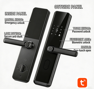 สมาร์ทล็อคสีดำ สแกนลายนิ้วมือ Tuya Smart  ตัวล็อคแบบฝังอะลูมิเนียมอัลลอย สำหรับประตูไม้ ควบคุมด้วยรหัสผ่าน บัตร และกุญแจ - Product Image 1