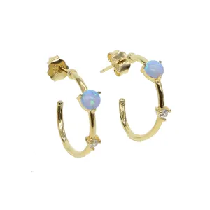 Fashion Gold Plated Small opal elegant Hoop Earrings Women Simple Round Circle 925 silver Tiny Jewelry Wholesale Birthday Gift