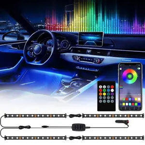 4pcs 20CM Multi colour chasing Car intérieur foot well led strip light kits atmosphere car lights with App and remote controller