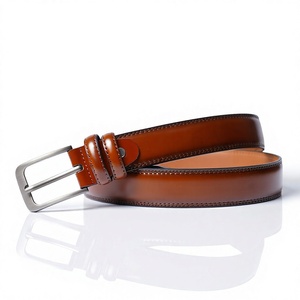 Cinturón Casual de Cuero Genuino para Hombre, Color Marrón, Hebilla de Aleación Plateada, Cuadrada, Sólida, Rectangular, Duradera, Moldeada en una Sola Pieza - Product Image 2