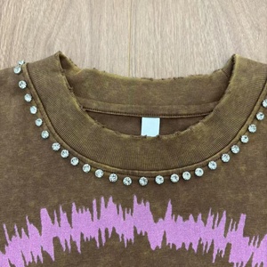 Camiseta personalizable de algodón 100% para hombre, lavada con ácido, desgastada, DTG, garra pesada, taladro, gráfico, estilo callejero, tejido de gran tamaño - Product Image 3