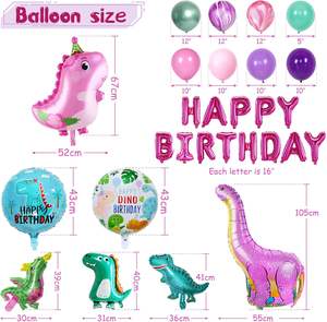 Fournitures de fête d'anniversaire Inosaur pour filles, décorations de fête dinosaures roses, ballons en latex, vaisselle, assiettes, nappe - Product Image 3