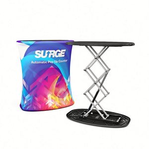 Comptoir de bar pliable en aluminium personnalisé pour salon professionnel, présentoir ovale, table pop-up avec éclairage LED, produits promotionnels - Product Image 1