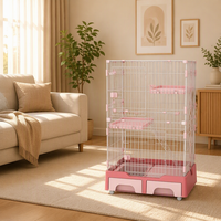 Cage à chat en acier inoxydable à 3 niveaux avec plateaux en plastique, maison d'intérieur respirante pour animaux de compagnie avec porte coulissante