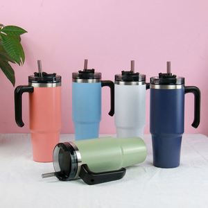Stainless Steel Tumbler 20oz 30oz Double Wall Vacuum <b>Straws</b> Insulated Coffee Cup <b>With</b> Handle - Product Image 2