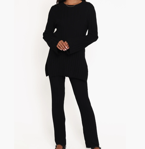 Set Pigiama Primaverile e Autunnale con Vita Elastica, Maniche Lunghe, Due Pezzi, <span class=keywords><strong>Abbigliamento</strong></span> da Casa, Comodo Completo da Notte per Donne, Tessuto a Coste - Product Image 1