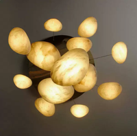 Lustre moderne en albâtre naturel, luminaire suspendu LED multi-têtes en laiton pour escalier, villa, plafond haut
