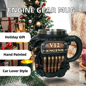Sculpture en résine peinte à la main en forme de moteur V12 3D, écologique, avec engrenages mécaniques, tasse à café/bière, cadeau pour les passionnés d'automobiles et les amateurs de voitures - Product Image 2