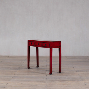 <span class=keywords><strong>Console</strong></span> à 3 tiroirs rouge vif vieilli, <span class=keywords><strong>bureau</strong></span> en bois rustique d'inspiration orientale, table de rangement vintage pour l'entrée et la décoration intérieure - Product Image 2