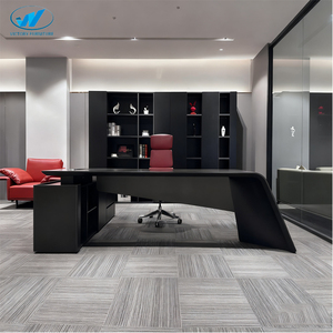 Vollständig Schwarz Lackierter Holz-Chefschreibtisch Moderner Bürotisch für Führungskräfte Heimbüro Computertisch L-förmiger Schreibtisch für Zuhause - Product Image 2