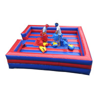 Arène de joute gonflable rayée rouge et bleue, ensemble complet avec gants, casques et lances gonflables en PVC pour jeux de combat
