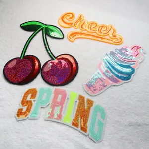 Wholesale Iron-On Diy 3d Embroidered Patches Sew-On Sequins Letter Glitter Sequin Patch For Clothing