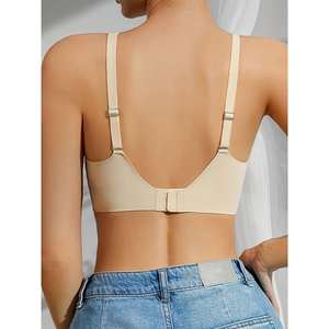 Soutien-gorge sans couture grande taille pour femme avec maintien en gel, effet push-up, motif uni, anneaux en acier, logo, fermeture à crochet - Style simple - Product Image 4