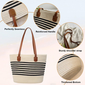 Модные плетеные пляжные сумки из ротанга прочные большие богемные летние пляжные соломенные полотенца Сумка-тоут - Product Image 2