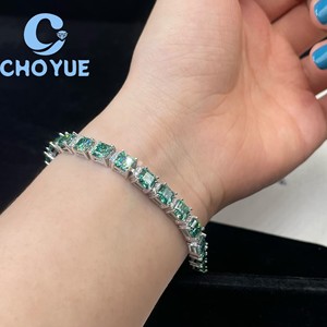 Pulsera de tenis de lujo de plata 925 con moissanita azul verdosa de corte esmeralda, chapada en rodio, joyería fina estilo Hip Hop, pasa el probador de diamantes GRA - Product Image 1