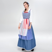 Robe de scène de performance théâtrale style Belle de la campagne européenne/américaine, à carreaux bleu français, pour demoiselle de ferme, ODM
