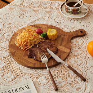 Tabla de <span class=keywords><strong>Cortar</strong></span> Redonda de Madera de Acacia, Tabla de <span class=keywords><strong>Cortar</strong></span> para Pizza, <span class=keywords><strong>Pan</strong></span> y Carne con Mango, Tabla de <span class=keywords><strong>Cortar</strong></span> de Madera, Venta al por Mayor - Product Image 4