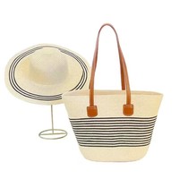 Populaire Luxe Grand Sac Fourre-tout de Plage en Paille Assorti Chapeau de Soleil et Sac à Main Ensembles pour Femme