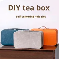 Nouvelle trousse de rangement portable en cuir pour service à thé d'extérieur, boîte de rangement pour théière, gaiwan, tasses à thé rapide et tasses de maître, style chinois