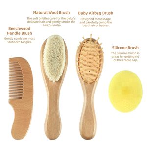 Cepillo de madera iónico ovalado para bebé con cerdas suaves, diseño de paleta, cómodo al tacto, mango de madera de haya para baño y lavado corporal - Product Image 4