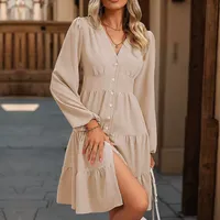 Robe élégante à ourlet volanté pour femme, coupe ajustée, couleur unie, parfaite pour le printemps et l'automne