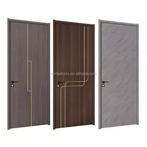 Simple Customizable 3 Long Vertical Stripes Decoration Primed White Clear Pine Wood Interior Door With Smart Lock