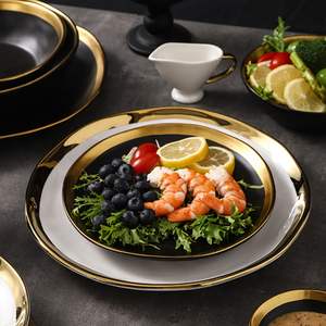 Service de <span class=keywords><strong>vaisselle</strong></span> de luxe en céramique et porcelaine Golden Edge <span class=keywords><strong>vaisselle</strong></span> <span class=keywords><strong>blanche</strong></span> pour le ménage dans les hôtels avec bol à soupe et assiette - Product Image 6