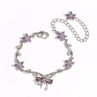 Bracelet de mariage en gros plaqué or avec zircone cubique, pierres multicolores, motif floral, feuille, chaîne, nœud papillon et vigne pour filles