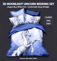 Ensemble de housse de couette et de draps en microfibre imprimée numériquement avec motif de licorne bleu galaxie personnalisé