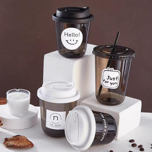 Gobelets jetables en PET pour café glacé, forme en U, transparents/noirs, pour boissons froides, café à emporter, impression personnalisée du logo, modèle 0349 - Product Image 2