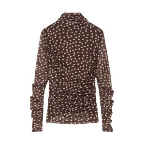 MYST&ZA Abbigliamento Donna Primavera 2026 Nuova Moda Maglietta a Collo Alto con Stampa a <span class=keywords><strong>Pois</strong></span> Vestibilità Slim Strato Interno Semi-Trasparente 27074099 - Product Image 1