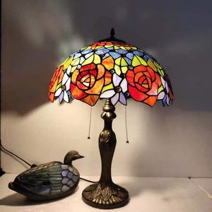 Antique 16'' Rose Stained Glass Tiffany Handmade Middle Size Decorative Table Lamp for Living Room Pendant Lights - Product Image 2