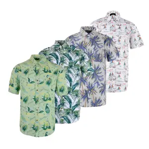 Factory supplier summer male 100% cotton printed short sleeve green shirt designs