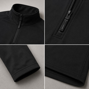 T-shirt de performance à manches longues et col zippé noir pour homme avec logo personnalisé, séchage rapide, couleur unie, logo frontal, haut de sport - Product Image 4