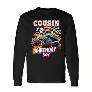 T-shirt à manches longues Cousin Of The Birthday Boy Monster Truck, chemise de fête d'anniversaire - Product Image 2