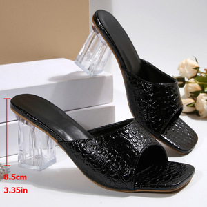 Sandales d'été à bout carré et talon épais pour femme, nouvelle collection, grandes tailles, talon orné de cristaux, élégantes, à talon moyen, pantoufles 43 - Product Image 1