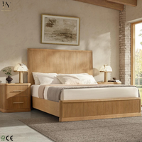 Lit plateforme moderne minimaliste à rainures, en chêne massif, fait main, très grand, ensemble de meubles de chambre en bois massif