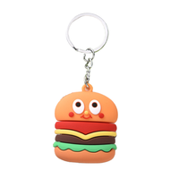 Breloque porte-clés mousqueton en caoutchouc 3D, nouveauté, imitation nourriture (burger, frites), mini jouet de voyage, durable et écologique