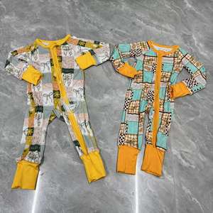 Romper Bayi Unisex Musim Gugur Kasual OEM Custom dengan Cetakan Heat-Transfer Bahan Bambu Lengan Panjang Resleting Ganda - Product Image 5
